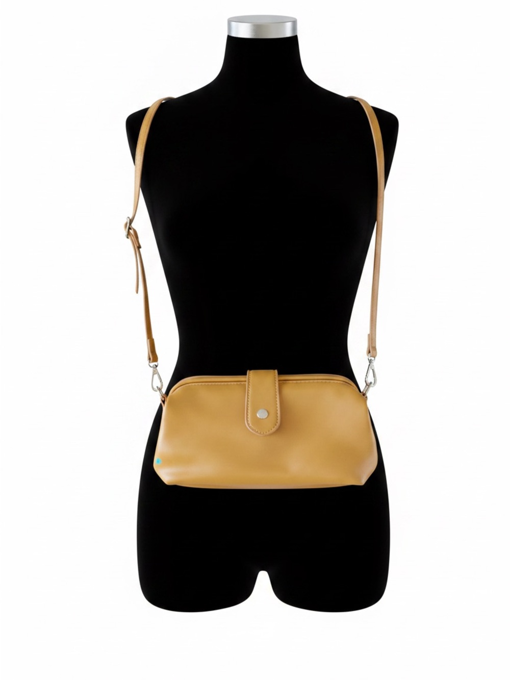 Smooth Tan Leatherette Crossbody with Snap Closure